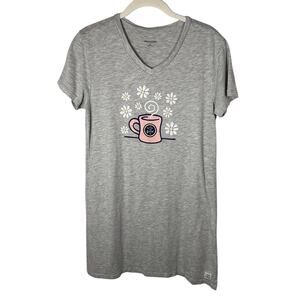 Life Is Good Sleep Gray Coffee Mug Graphic Cotton Blend Nightgown Women's Small